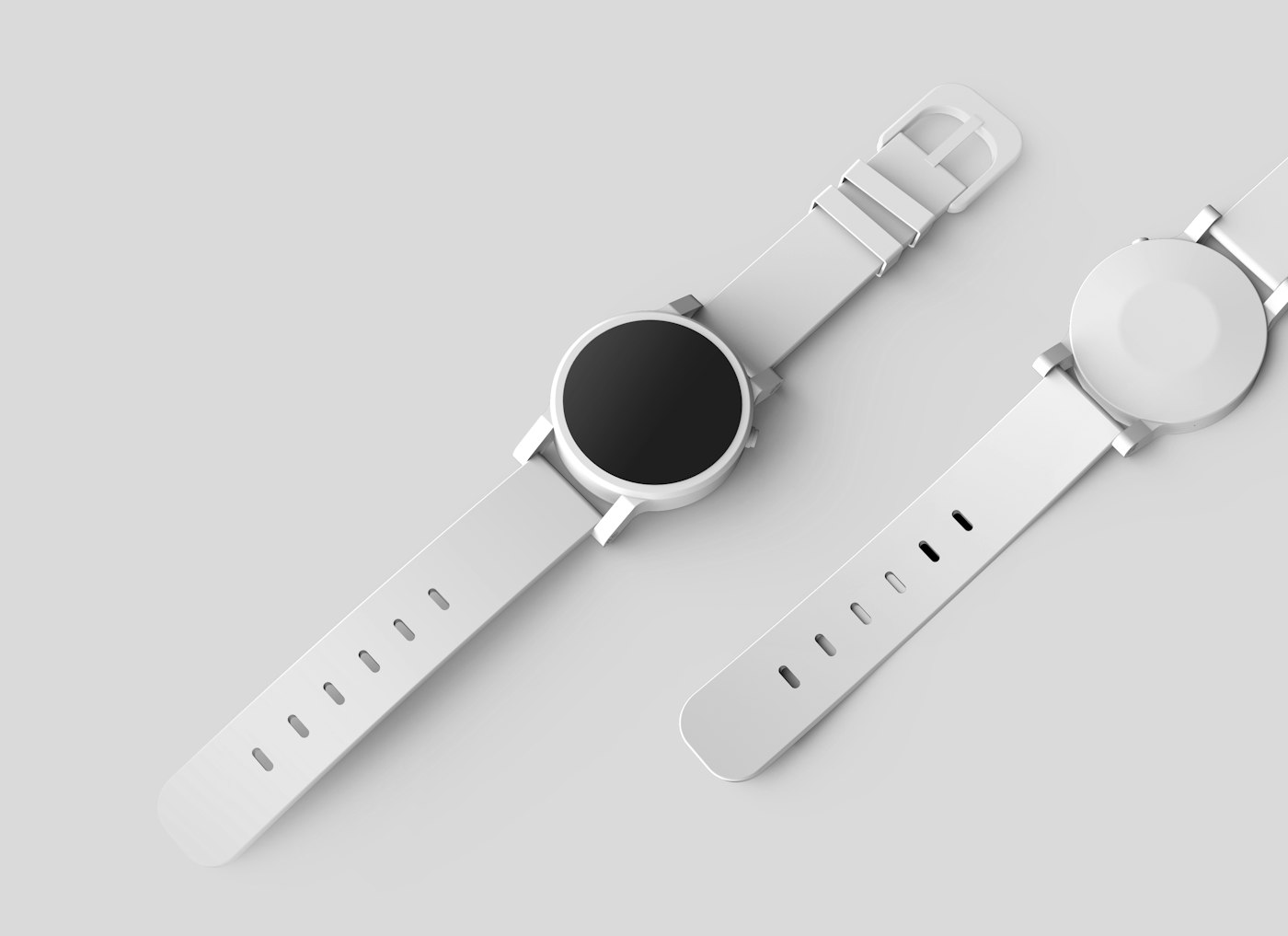 Dos relojes inteligentes blancos vistos desde arriba
